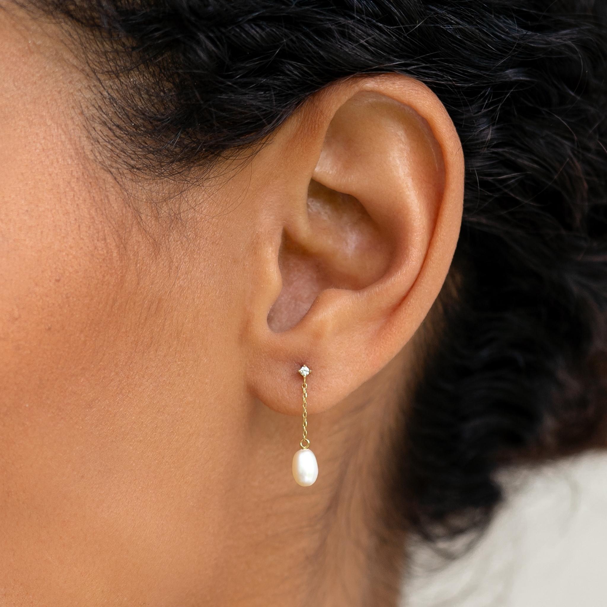 14K Gold Pearl Drop Earrings for Women - Elegant Dangle Earrings with Real Pearls - Perfect for Weddings, Parties & Special Occasions