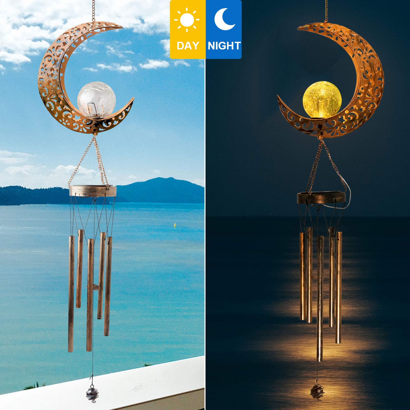 Solar-Powered Moon Wind Chimes - Outdoor Decorative Lights for Garden, Patio, Yard & Porch | Perfect Gift for Women, Mom, Grandma Birthday | Romantic Nighttime Ambiance & Gardening Decor