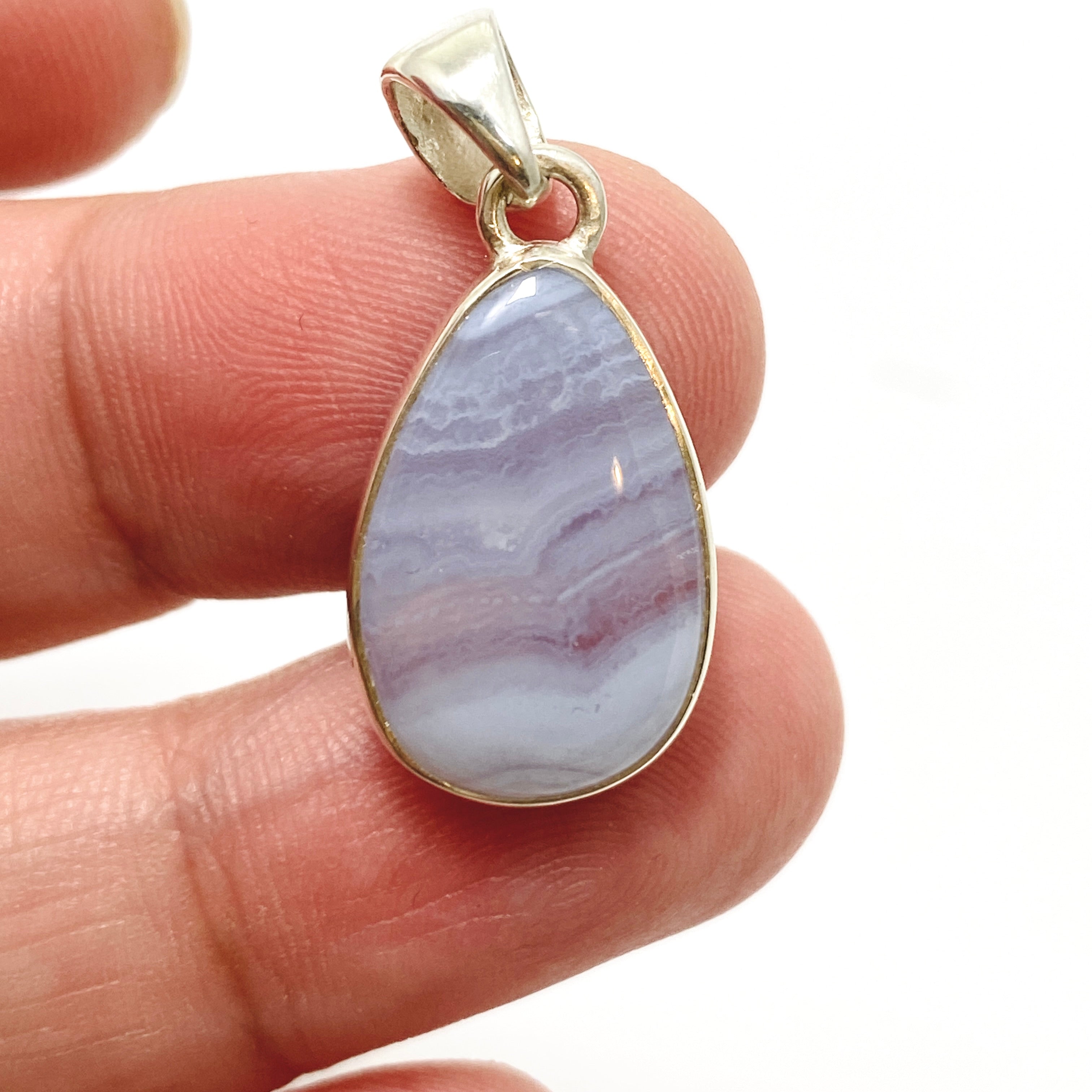 Blue Lace Agate Teardrop Cabochon Pendant KPGJ4827 - Natural Stone Jewelry for Women, Healing Crystal Necklace - Perfect for Meditation, Yoga & Spiritual Gifts