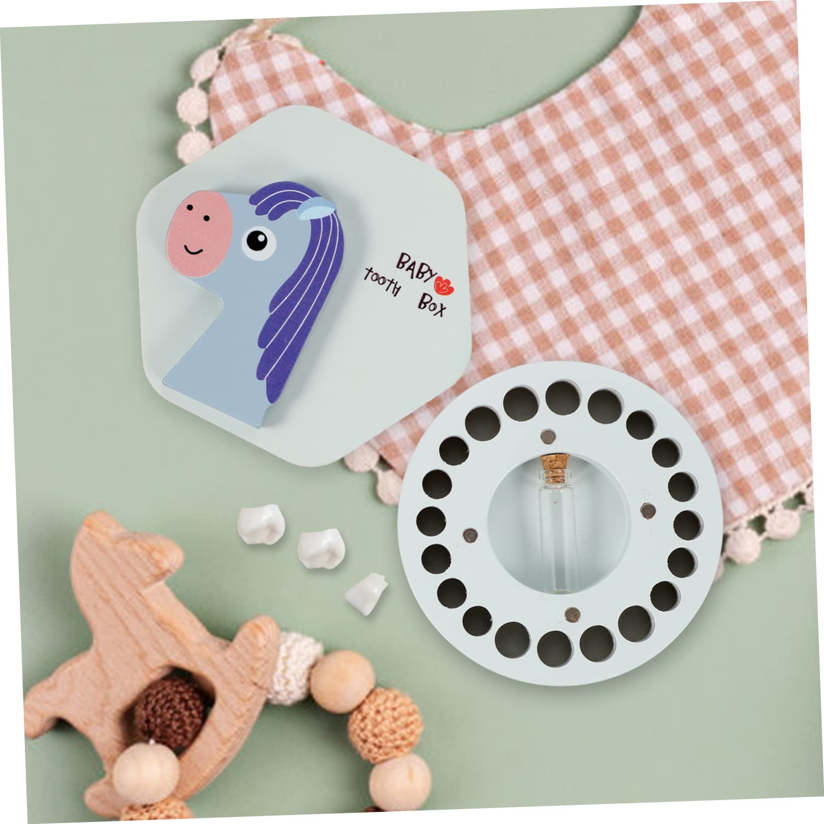 UPKOCH 2-Piece Baby Teeth Keepsake Box with Fetal Hair Storage - Blue Wooden Memory Box for Newborn First Tooth & Hair Mementos | Perfect Baby Shower Gift & Childhood Memorabilia Organizer
