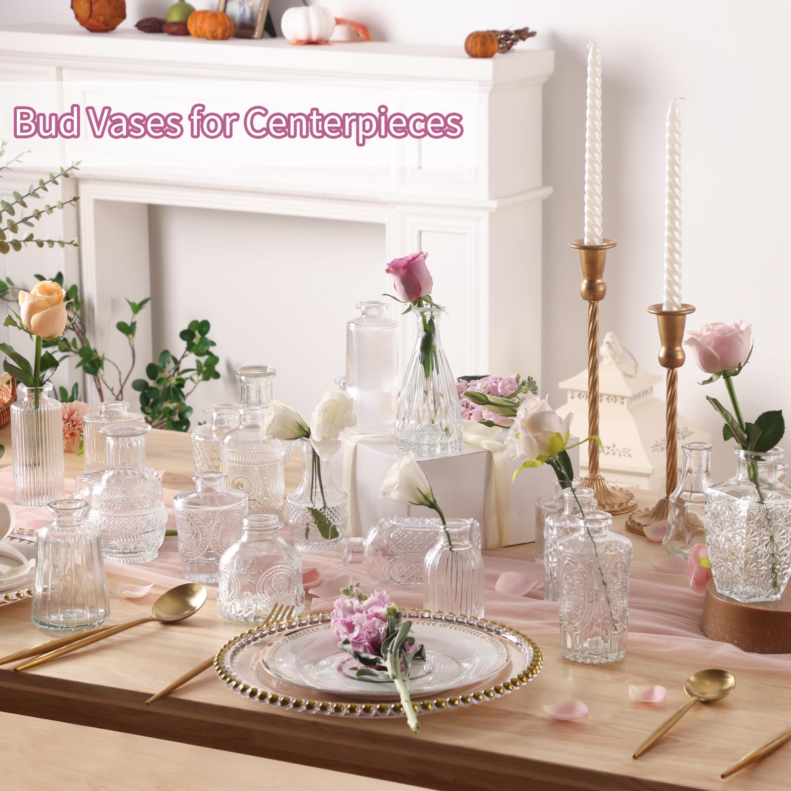 CUCUMI 24-Piece Clear Glass Bud Vase Set - Small Flower Vases for Wedding Centerpieces, Rustic Decor, Home Table Decorations - Perfect for Wedding Receptions, Bridal Showers, and Farmhouse Style Home Decor