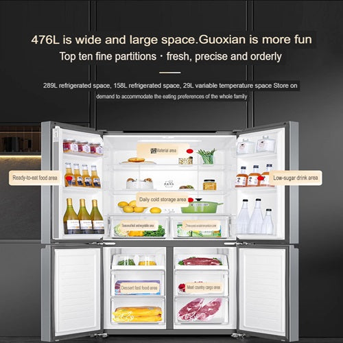 Haier BCD-476WGHTDEDXM 476L Energy Efficient 4-Door Refrigerator with 2-Year Warranty - Perfect for Large Families & Modern Kitchens