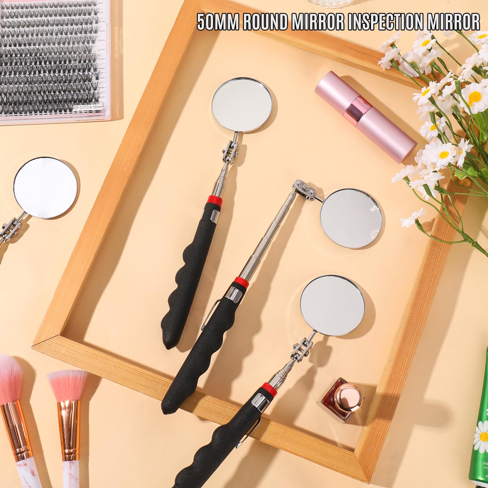 6-Piece Telescoping Inspection Mirror Set - 30 Inch Retractable Mechanical Mirror Tool for Under Vehicle Inspection & Car Visual Reflector - Perfect for Auto Repair, DIY Maintenance & Safety Checks
