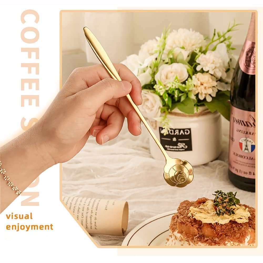 Zacova 18cm 4-Piece Stainless Steel Gold Flower Coffee Spoon Set - Elegant Dessert & Tea Spoons for Kitchen, Dining & Gifting - Perfect for Coffee Shops, Restaurants & Home Entertaining