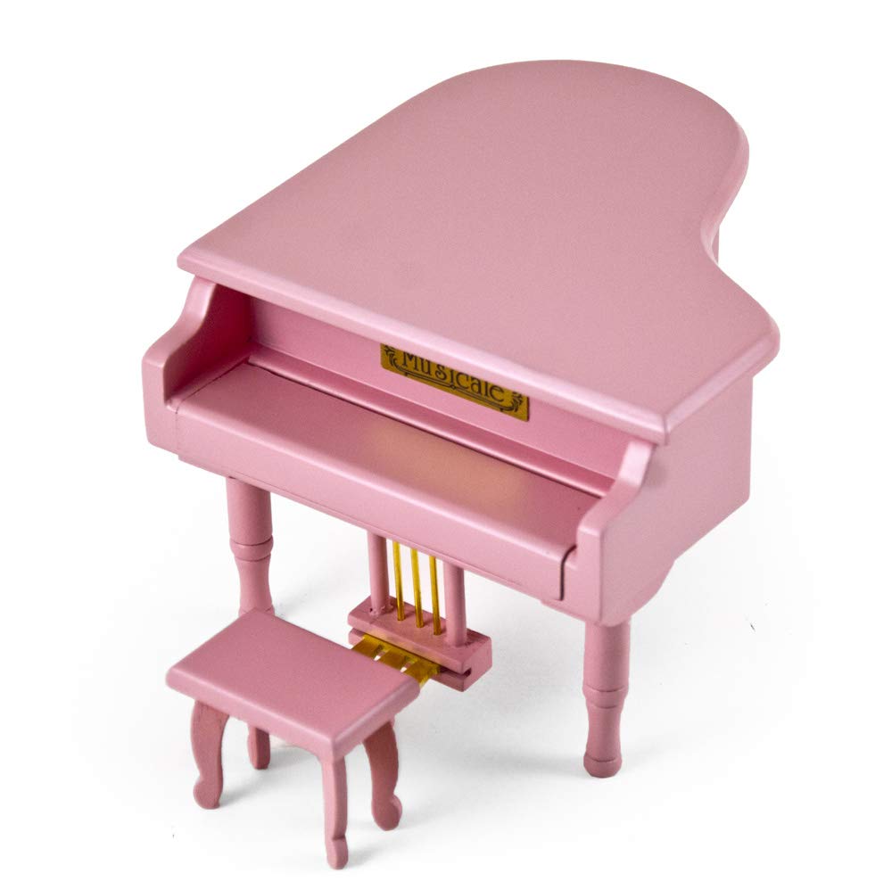 Adorable Pink Baby Grand Piano Music Jewelry Box with Bench - 12 Classic Melodies Including Magic Flute - Perfect Gift for Girls, Kids Room Decor, Birthday & Christmas Present