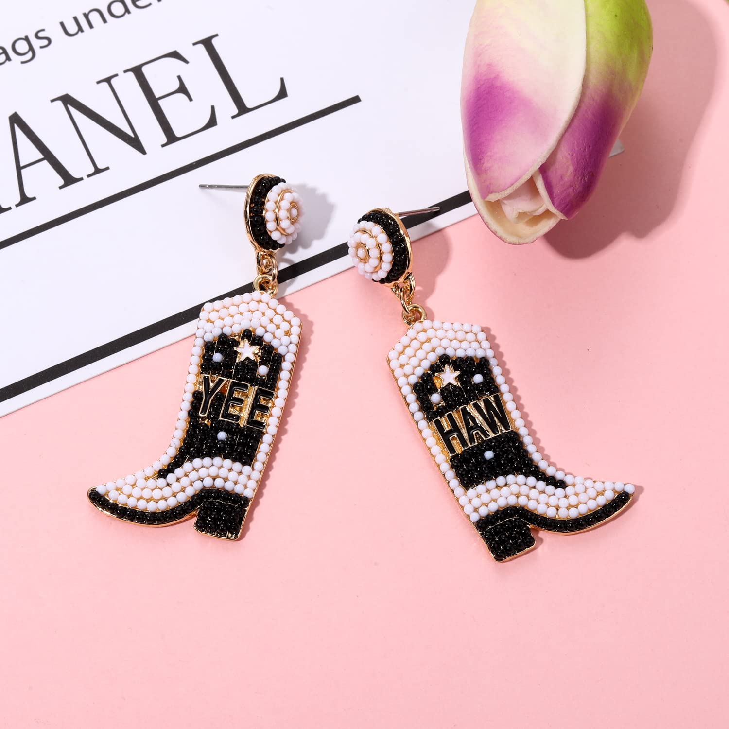 Handmade Beaded Cowboy Boot Earrings for Women - Western Cowgirl Dangle Drop Earrings, Boho Chic Jewelry - Perfect for Bachelorette Parties, Country Concerts & Western Themed Events