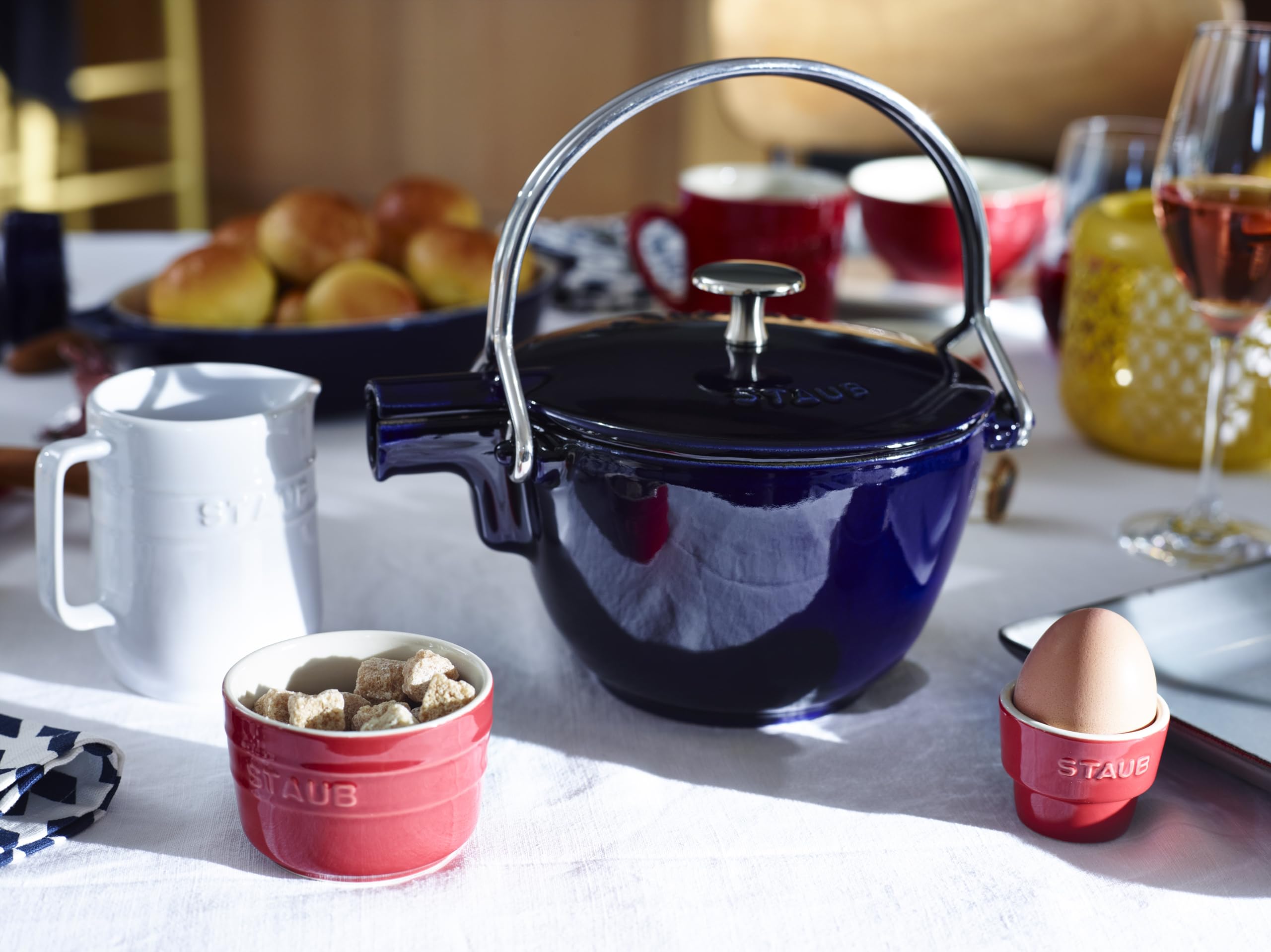 Staub 1-Quart Cast Iron Round Tea Kettle - Dark Blue, French-Made for Stovetop & Tea Brewing | Perfect for Home Kitchen & Afternoon Tea Time
