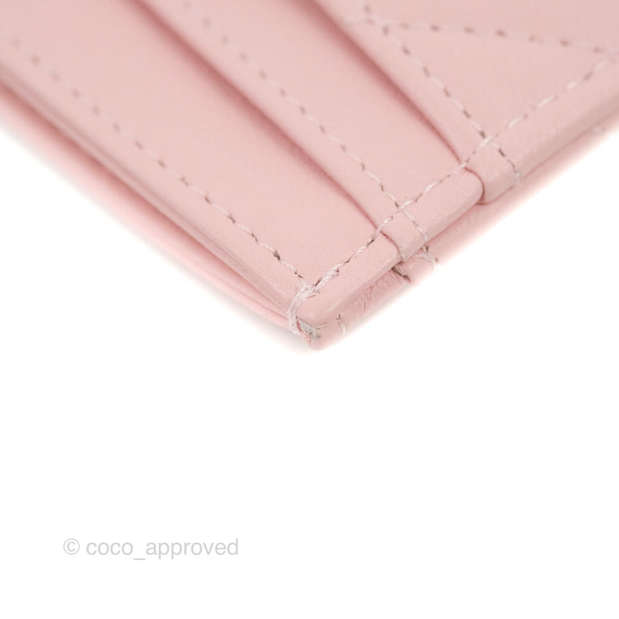 Chanel Chevron Classic Flat Card Holder in Pink Lambskin with Silver Hardware - Luxury Compact Wallet for Everyday Use & Gift Giving