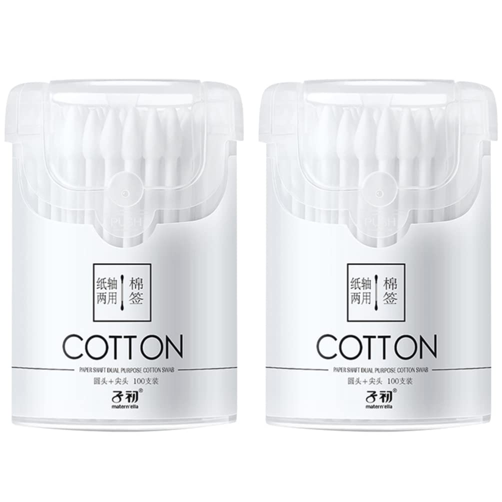 Healifty 200pcs Cotton Swabs for Cleaning, Baby Care, Makeup & First Aid - Soft & Gentle Cotton Buds (2 Boxes, White) - Perfect for Ears, Nails, Crafts & Home Cleaning
