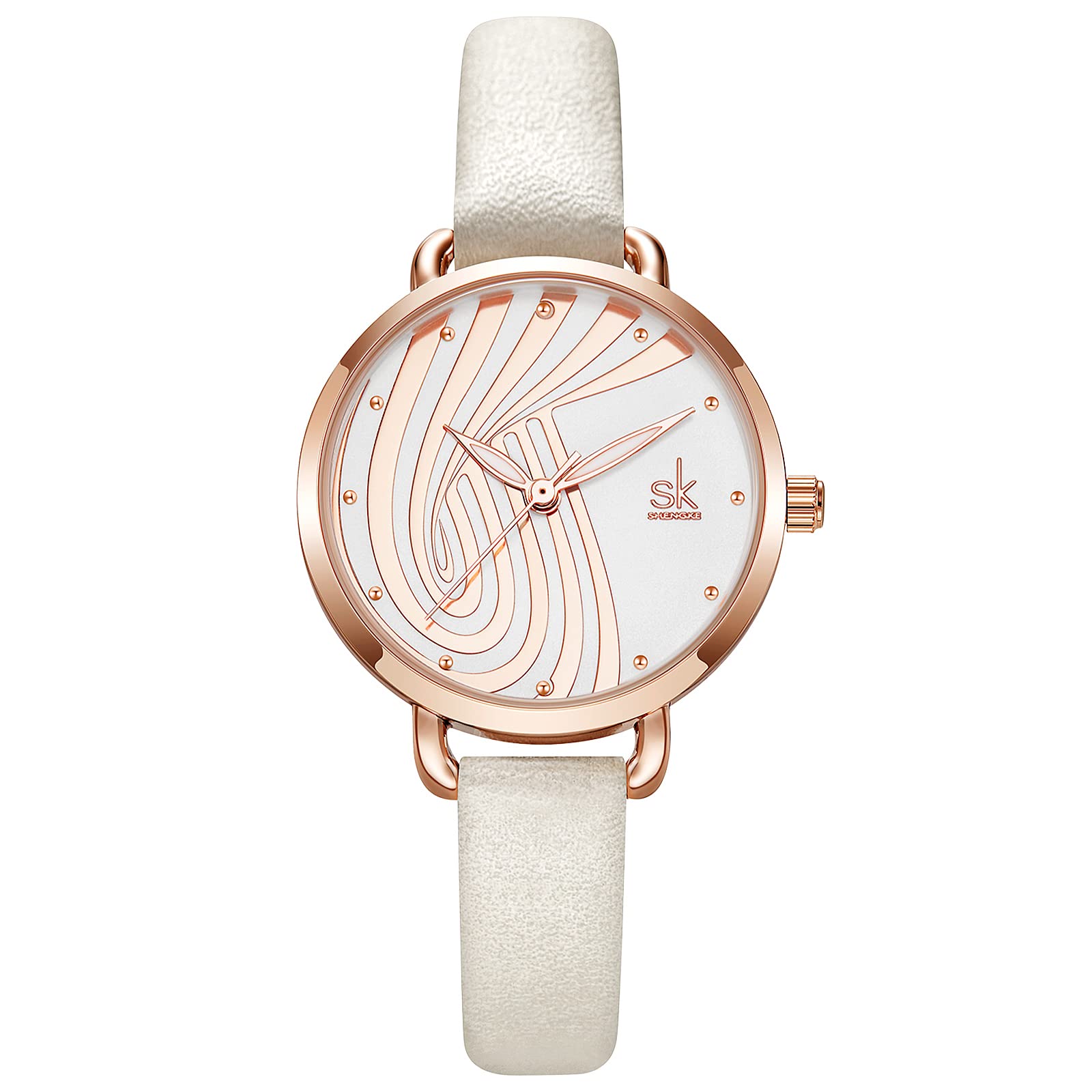 SHENGKE Women's Minimalist Watch - Leather Strap, Waterproof for Work & Casual Wear