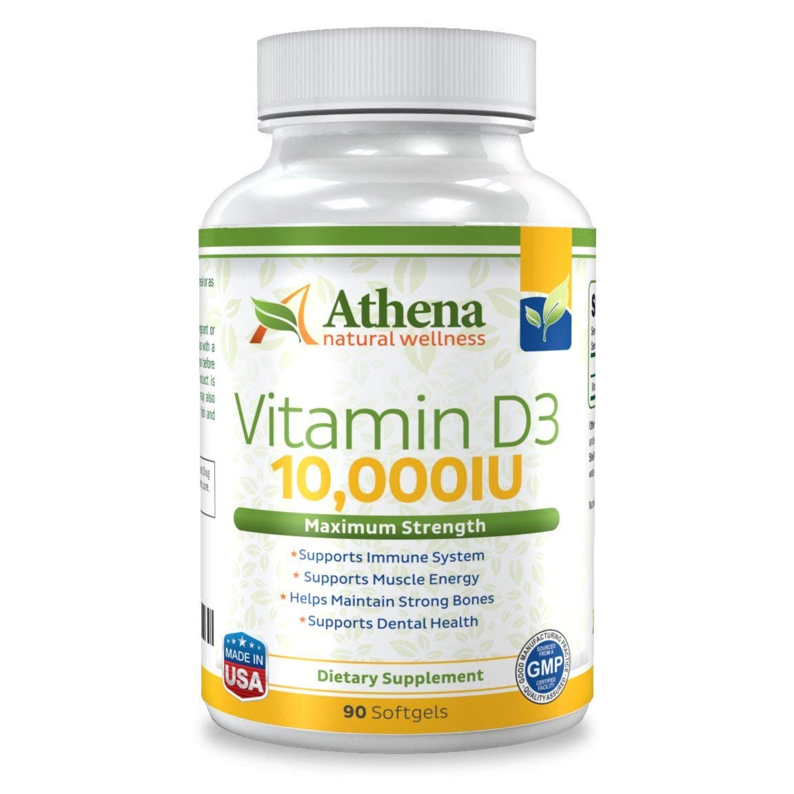 Athena Vitamin D3 10,000IU High Strength Softgels - 90 Count | Immune System Support, Bone & Dental Health, Muscle Energy Boost | Daily Supplement for Adults & Seniors | Ideal for Low Sunlight Areas & Winter Months