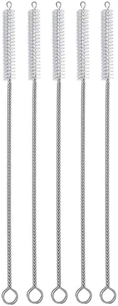 5-Pack Stainless Steel Straw Cleaning Brushes - Food Grade, Durable & Reusable - Perfect for Smoothie, Boba, Reusable & Metal Straws - Essential Kitchen Cleaning Tools for Home & Restaurant Use