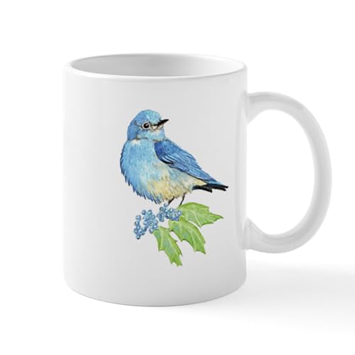 White - Watercolor Mountain Bluebird Bird Nature Art Mugs