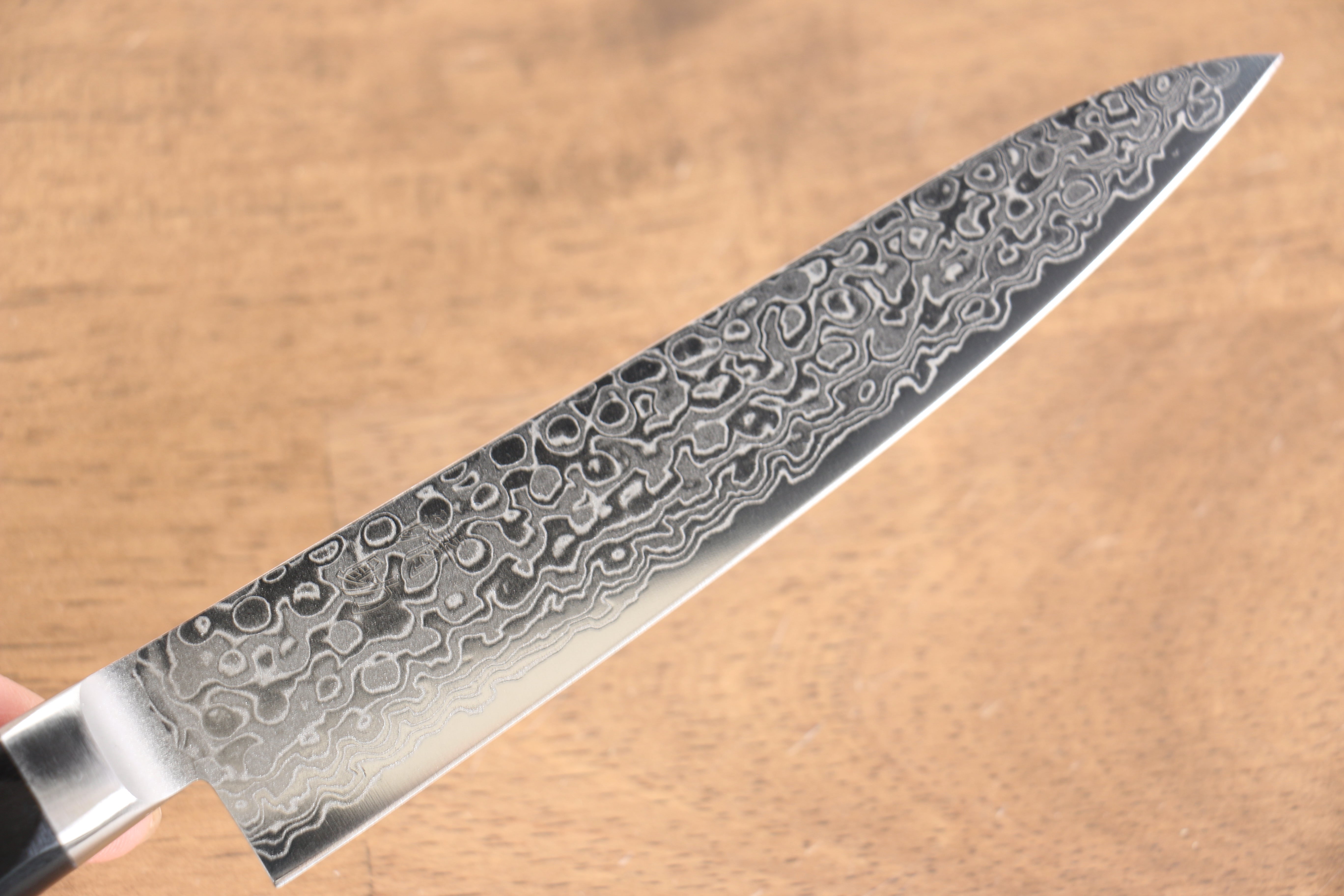 Seisuke Kagami AUS10 Damascus Petty Knife 135mm - 45 Layer Mirrored Finish with Black Pakkawood Handle - Perfect for Precision Slicing, Dicing & Kitchen Tasks
