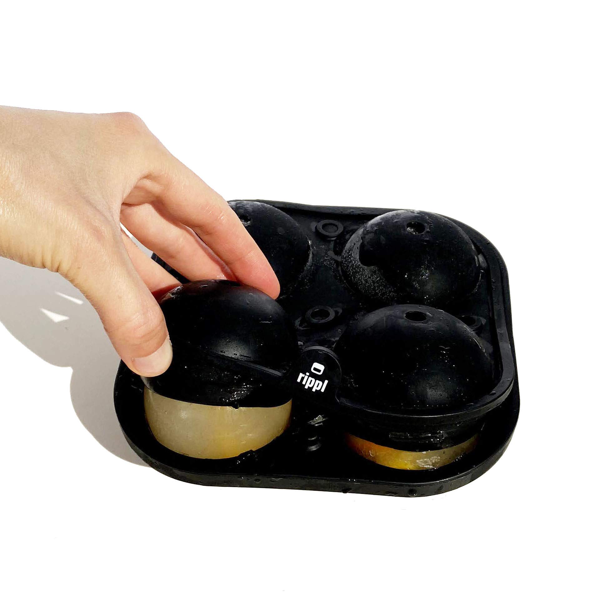 Premium Silicone Ice Sphere Tray - 4-Cavity Large Ice Ball Mold for Whiskey & Cocktails - Perfect for Bourbon, Scotch, and Chilled Drinks - BPA-Free & Easy Release - Black