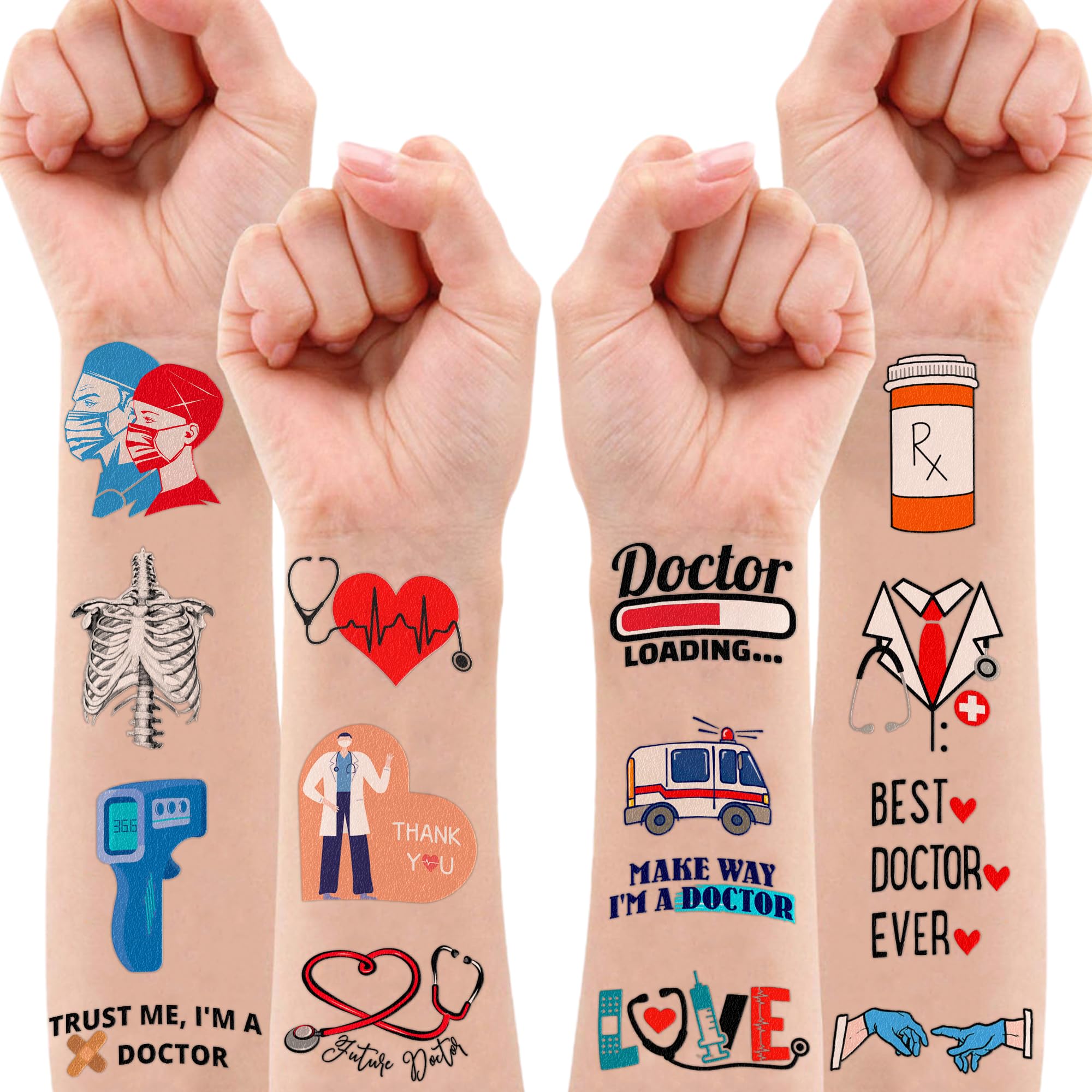 96PCS Funny Doctor Medical Equipment Temporary Tattoos - Themed Birthday Party Decorations, Favors & Supplies - Cute Healthcare Nurse Pharmacy Tattoo Stickers - Perfect Gifts for Kids, Boys & Girls - Ideal for School Prizes, Halloween Costumes & Role Play Activities