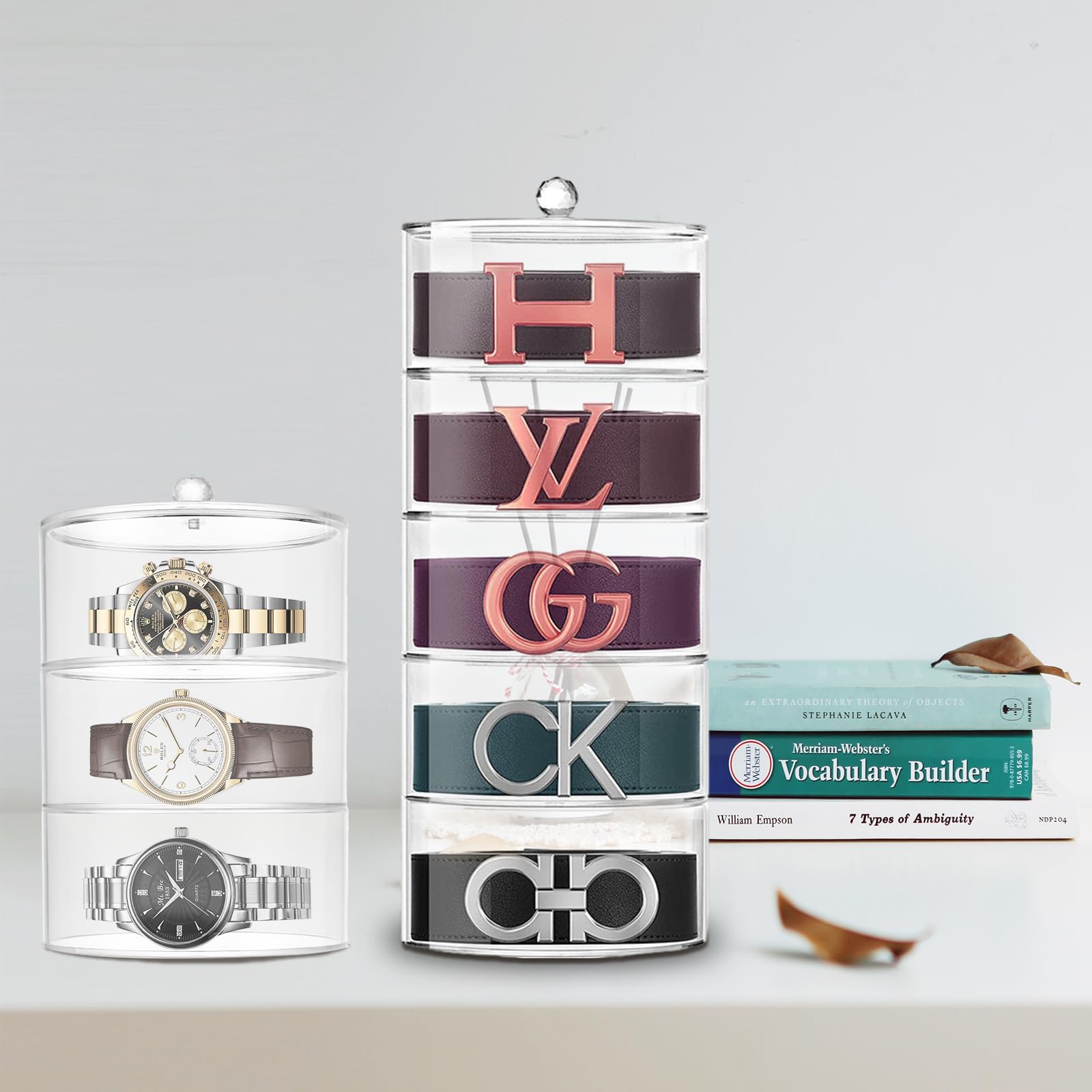QTLCOHD 5-Tier Clear Acrylic Belt Organizer - Stackable Storage Box for Belts, Watches & Accessories | Perfect for Closet, Drawer & Bedroom Organization
