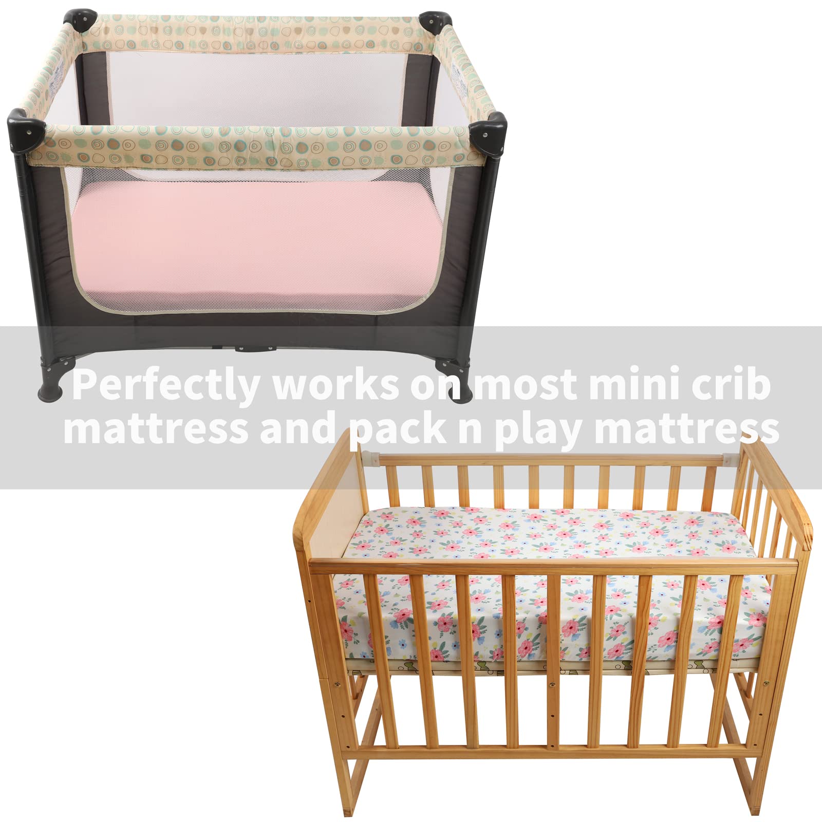 3 Pack Stretchy Jersey Knitted Fitted Pack n Play Sheets for Baby Girls - Soft Portable Mini Crib & Playard Mattress Cover, Pink Floral - Perfect for Nursery, Travel & Daycare Use