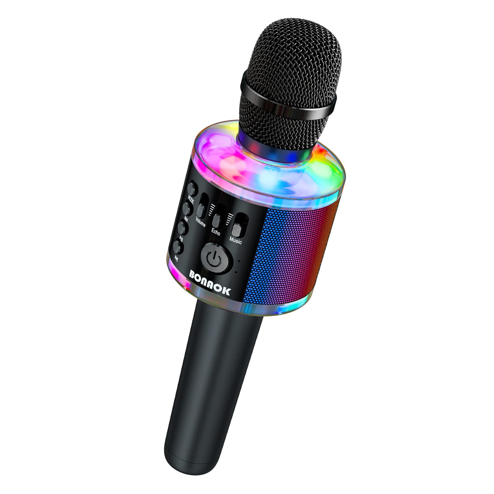 BONAOK Q37Pro Wireless Bluetooth Karaoke Microphone with LED Lights - Portable Handheld Speaker for Singing, Parties & Gifts for Kids, Teens & Adults (Black) | Perfect for Home Karaoke, Birthday Parties & Travel Entertainment