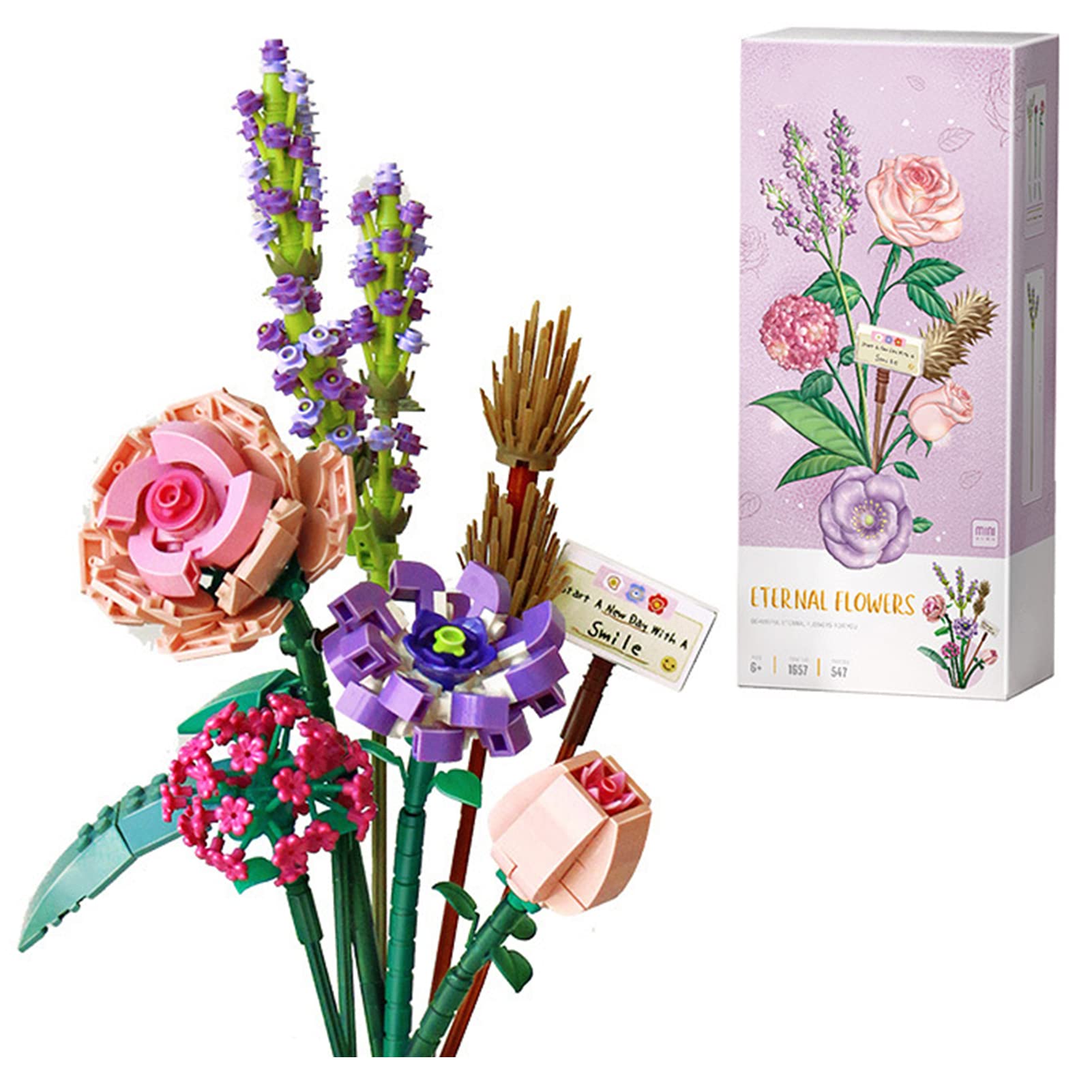 Flower Bouquet Building Kit - DIY Plastic Brick Flowers for Adults, Valentine's Day & Birthday Gift Idea | Creative Home Decor & Party Centerpiece