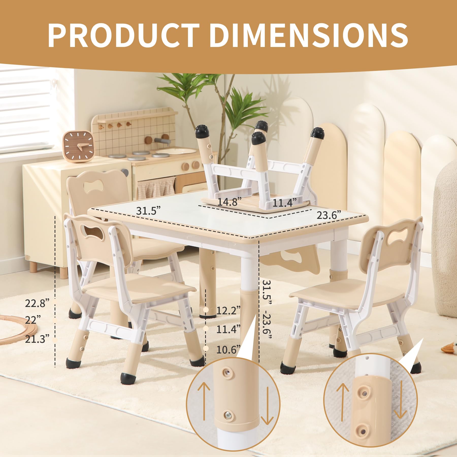 **Height-Adjustable Toddler Table and 4 Chairs Set - Kids Study & Activity Table with Graffiti Desktop for Boys & Girls Ages 3-8 (Max 300lbs) - Perfect for Learning, Drawing & Playtime at Home or Preschool**