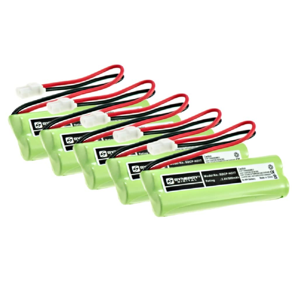 Synergy Digital Cordless Phone Replacement Batteries - 5 Pack Ni-MH 2.4V 500mAh Compatible with Vtech DS6401-16 Phone - Perfect for Home & Office Use