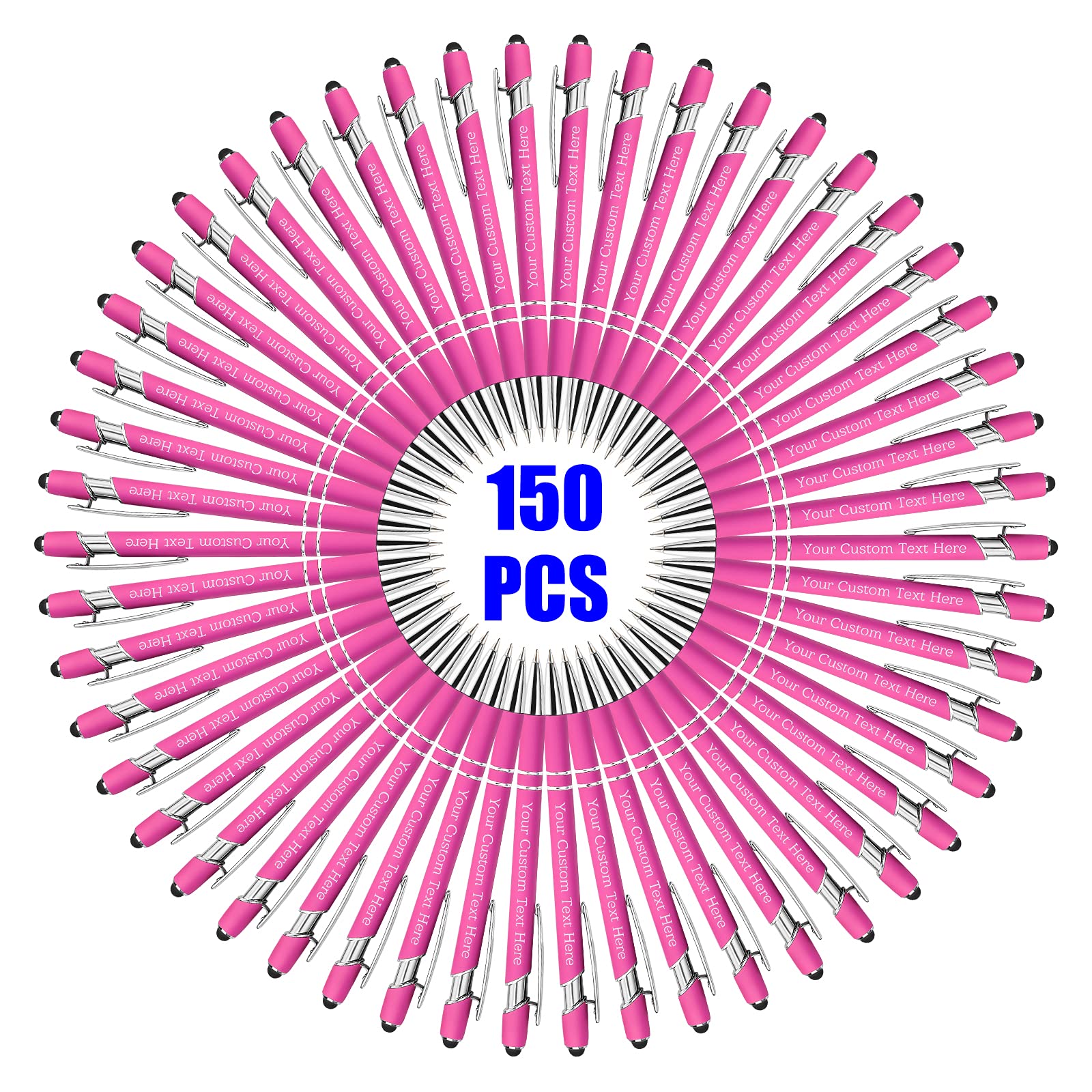 150 Pcs Personalized Custom Pens Bulk - Free Engraving with Name/Message - Custom Ballpoint Pens & Stylus for Business, Office, Graduation - Unique Gifts for Men & Women - Christmas, Birthday Gifts (Pink) - Perfect for Corporate Events, Promotions & Special Occasions