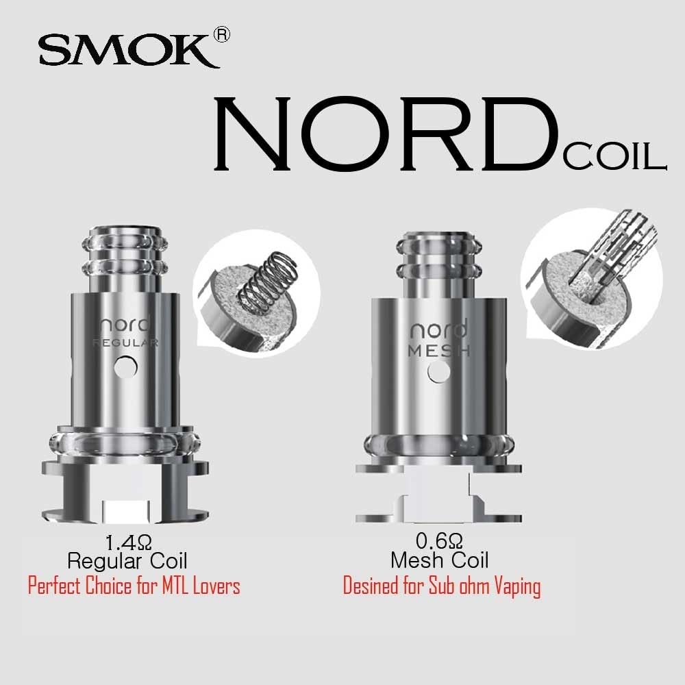 SMOK Nord Replacement Coils 5-Pack - 1.4 Ohm Regular Coil (2ml Capacity) - Compatible with SMOK Nord Pod System - Perfect for Smooth MTL Vaping Experience