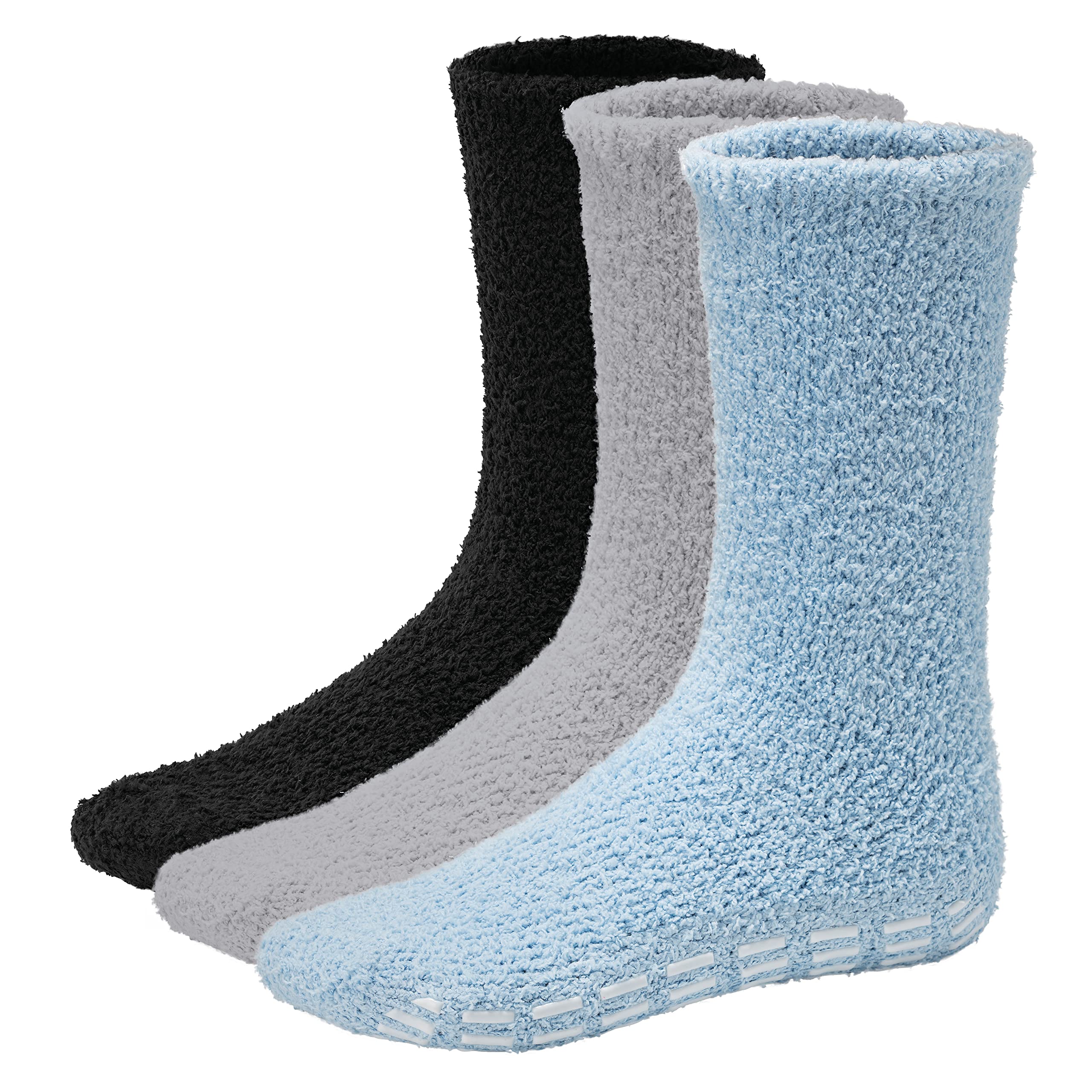 Debra Weitzner Cozy Fuzzy Socks for Women & Men - Non-Slip Plush Slipper Socks with Grippers - Ultra Soft Microfiber (3 Pairs) - Perfect for Winter, Lounging & Home Comfort