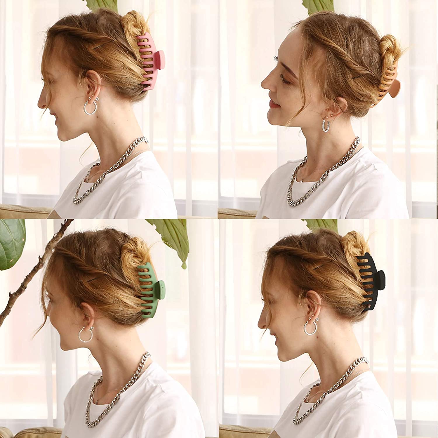 90s Strong Hold Hair Claw Clips for Women - 4.33 Inch Large Nonslip Matte Hair Clips (4 Pcs) for Thin, Thick & Curly Hair - Perfect for Updos, Ponytails & Everyday Styling