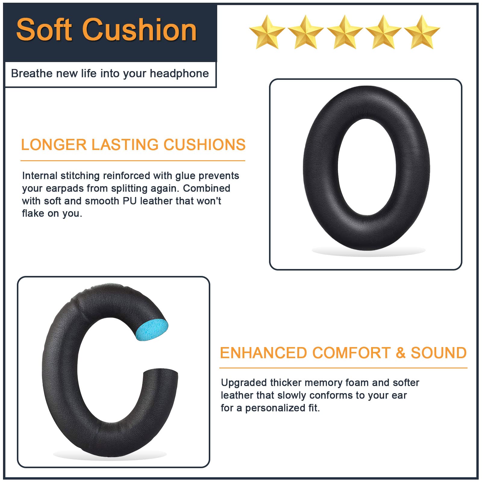 Bose QuietComfort 35/25/15/QC2 Replacement Ear Cushion Pads - Premium Protein Leather & Memory Foam Ear Pads for Bose QC35 QC25 QC15 Headphones - Perfect for Travel, Office & Noise Isolation