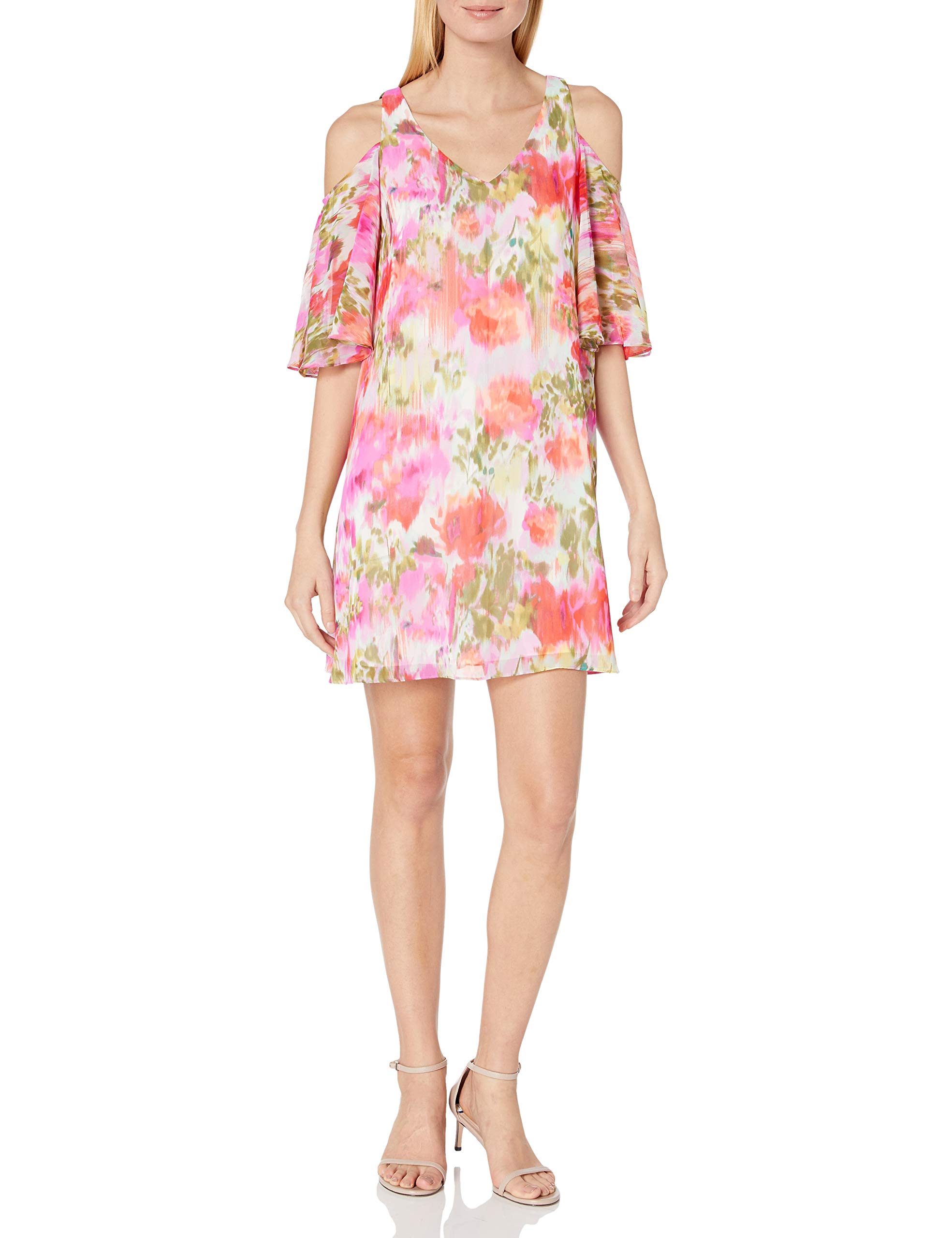 Maggy London Floral Chiffon Cold Shoulder Dress for Women - Perfect for Parties & Events