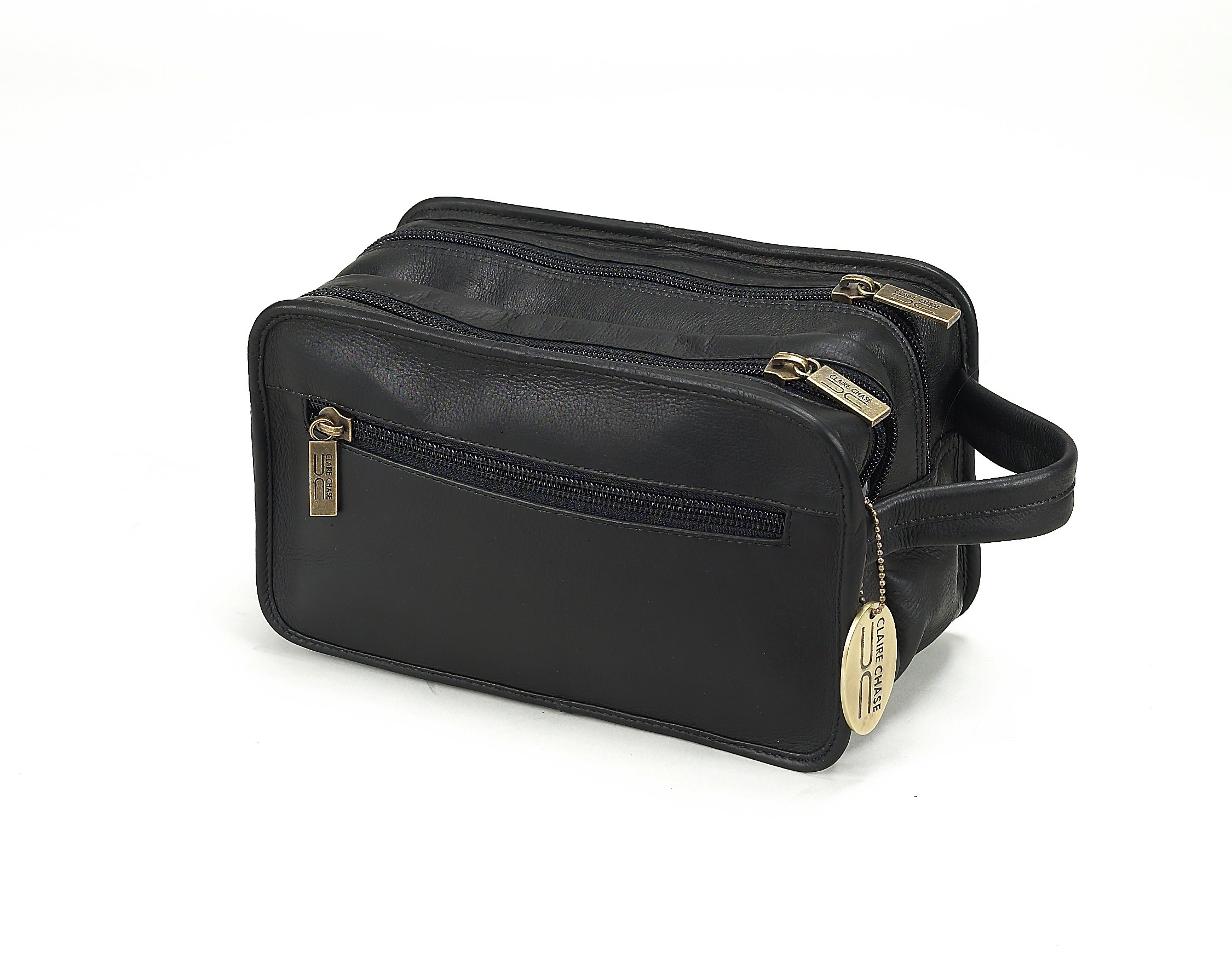 Claire Chase Premium Travel Kit for Women & Men - Black Leather Cosmetic Bag with Toiletry Essentials - Perfect for Airplane, Vacation & Business Trips