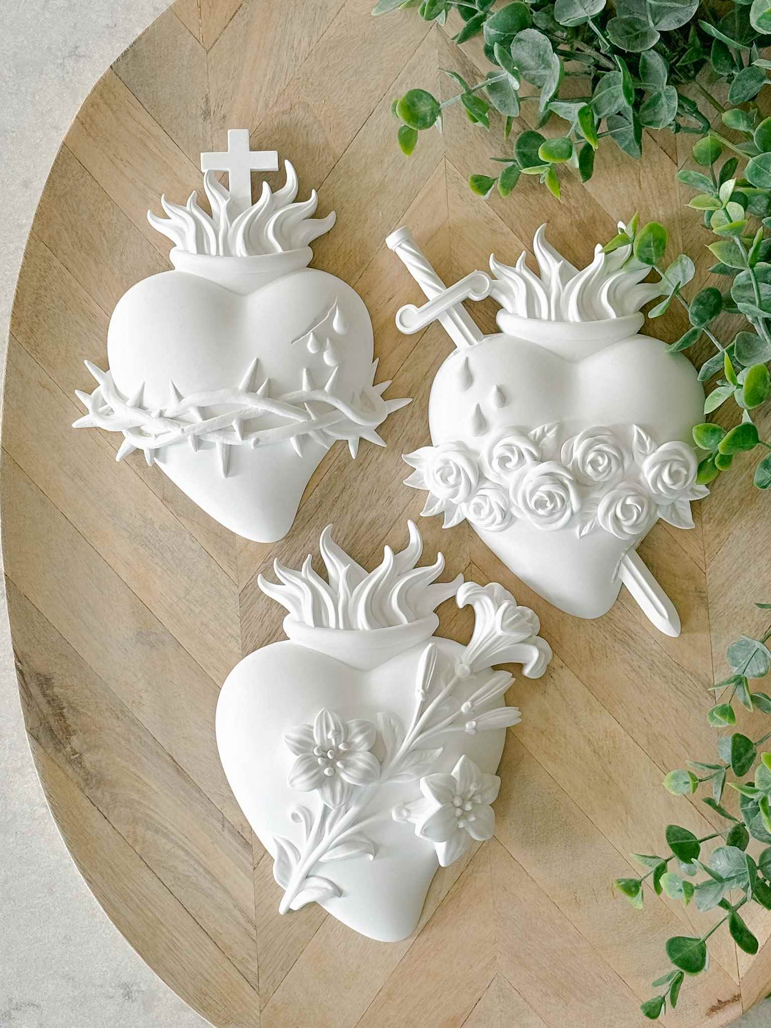 Hearts of the Holy Family - White Religious Wall Art for Home Decor & Church - Perfect for Christian Gifts, Bedroom & Prayer Room Inspiration