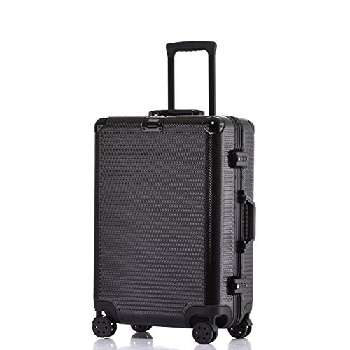 Durable 24 Inch Black Aluminum Frame PC Hardshell Spinner Suitcase with TSA Lock | Lightweight Luggage for Travel, Business Trips & Vacations