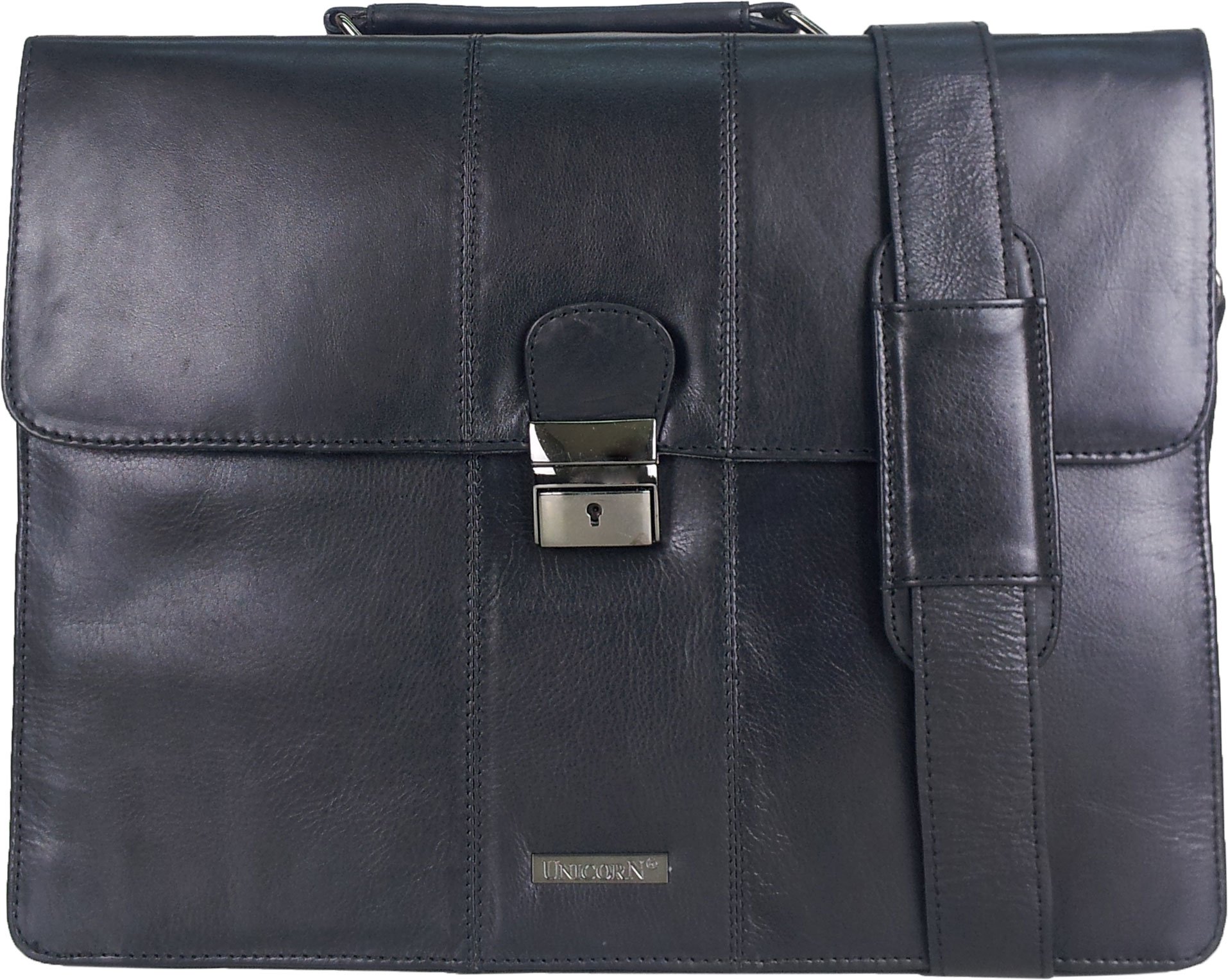 Premium Unicorn Black Genuine Leather Business Briefcase - Executive Messenger Bag with Key Lock (#2N) - Ideal for Office, Travel & Professional Meetings