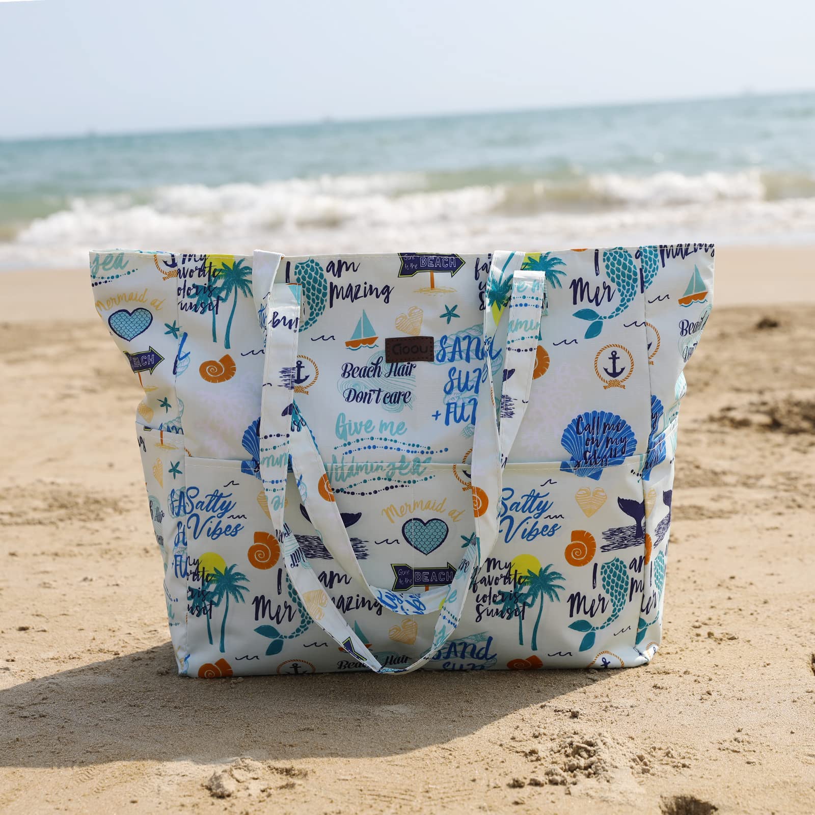Large Waterproof Canvas Beach Tote Bag for Women - Straw Design Pool Bag with Shoulder Strap - Perfect for Travel, Swimming, and Summer Outings