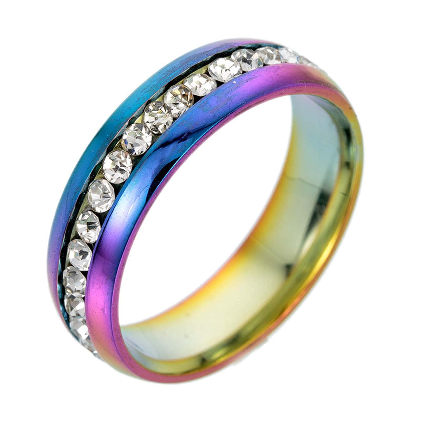 Unisex Stainless Steel Crystal Ring for Men & Women - Fashion Couple Rings with Personalized Metal Full Diamond Micro Inlaid Zircon - Valentine's Day Gift Jewelry for Anniversary, Engagement & Romantic Occasions
