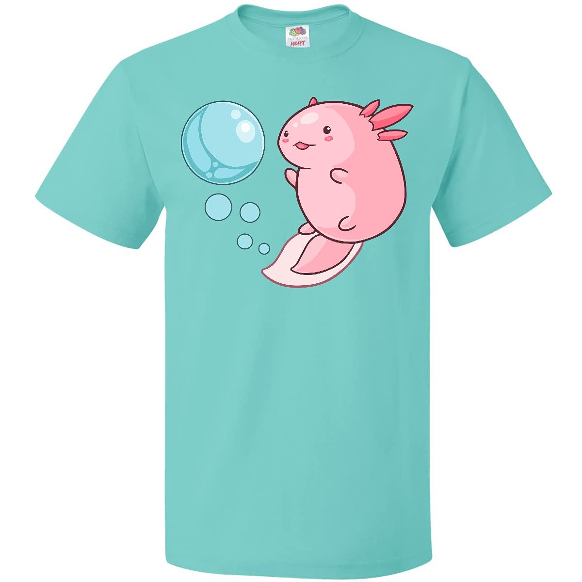 Inktastic Cute Axolotl and Bubbles Heart Shaped T-Shirt - Perfect for Casual Wear, Gifts, and Animal Lovers
