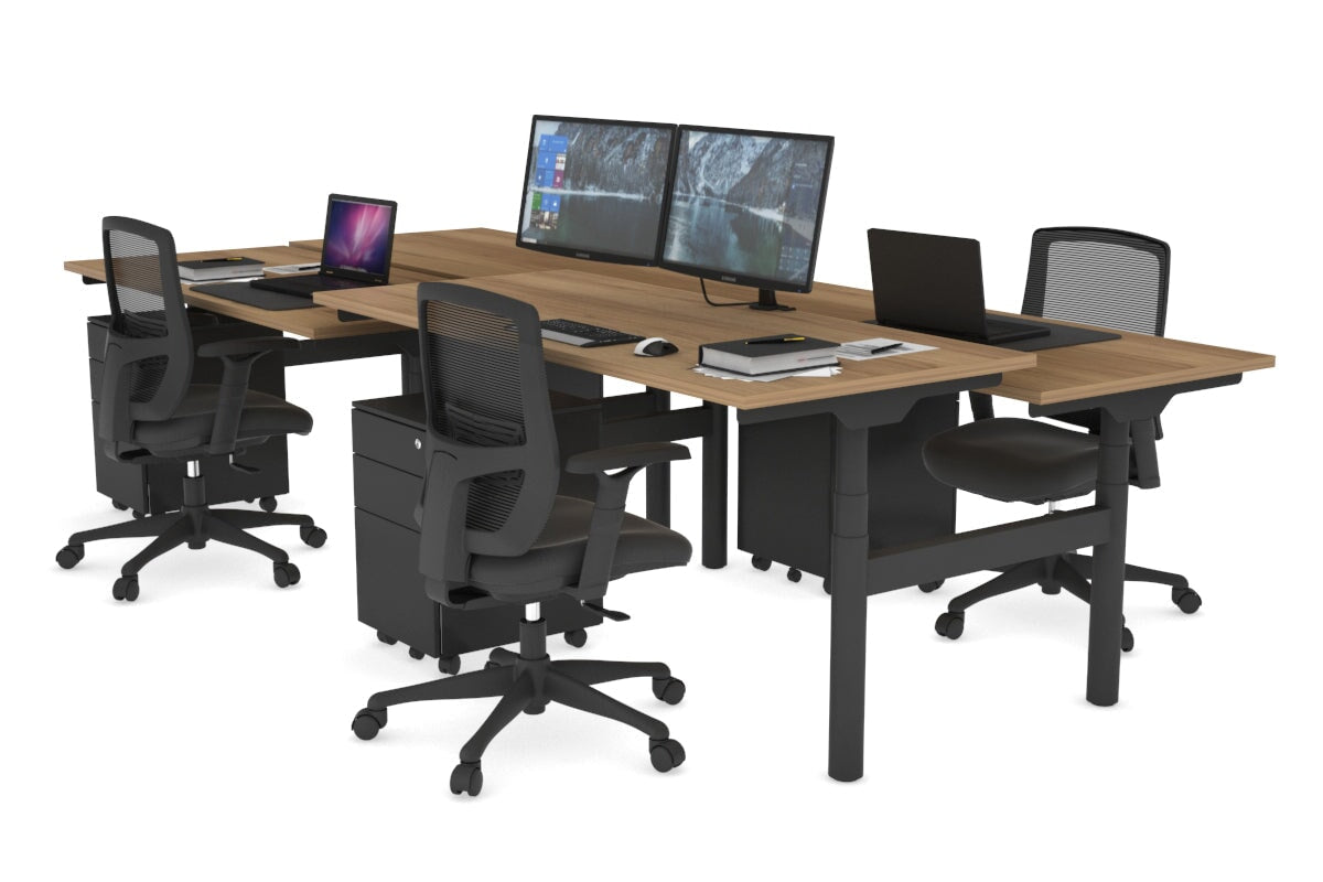 Flexi Premium Height Adjustable 4-Person H Bench Workstation - Black Frame [1600L x 700W] - Ideal for Office, Coworking Space & Home Office Setup
