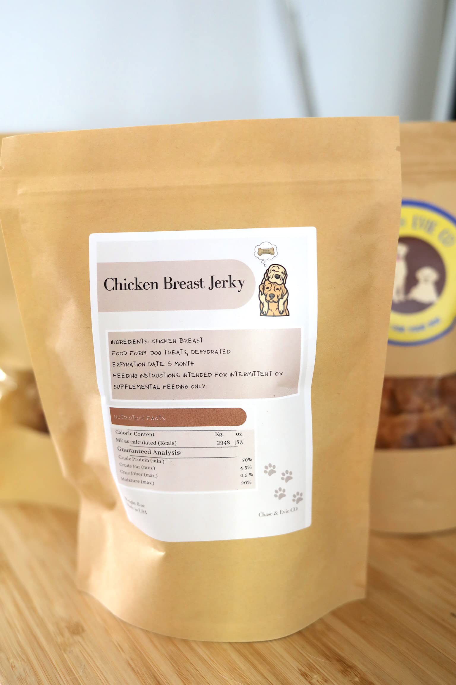 100% Natural Chicken Breast Jerky Dog Treats - USA Made, No Chemicals or Fillers - High Protein Training Snacks for Picky Eaters - Freshly Made 8oz by Chase&EvieCo - Perfect for Reward Training, Travel & Outdoor Adventures