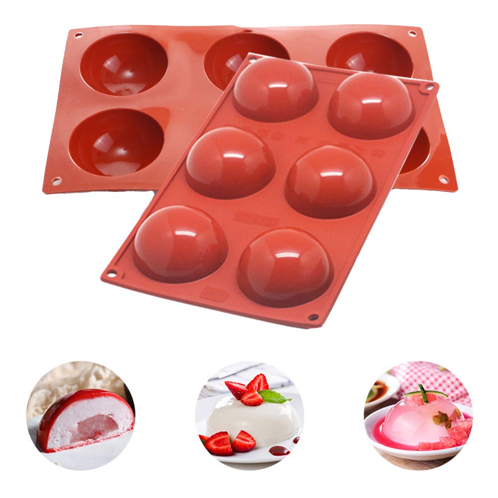 2PCS 6-Hole Silicone Half Sphere Molds for Baking - DIY Round Cake, Jelly, Pudding, Chocolate & Soap Making - Perfect for Desserts, Party Treats and Handmade Crafts