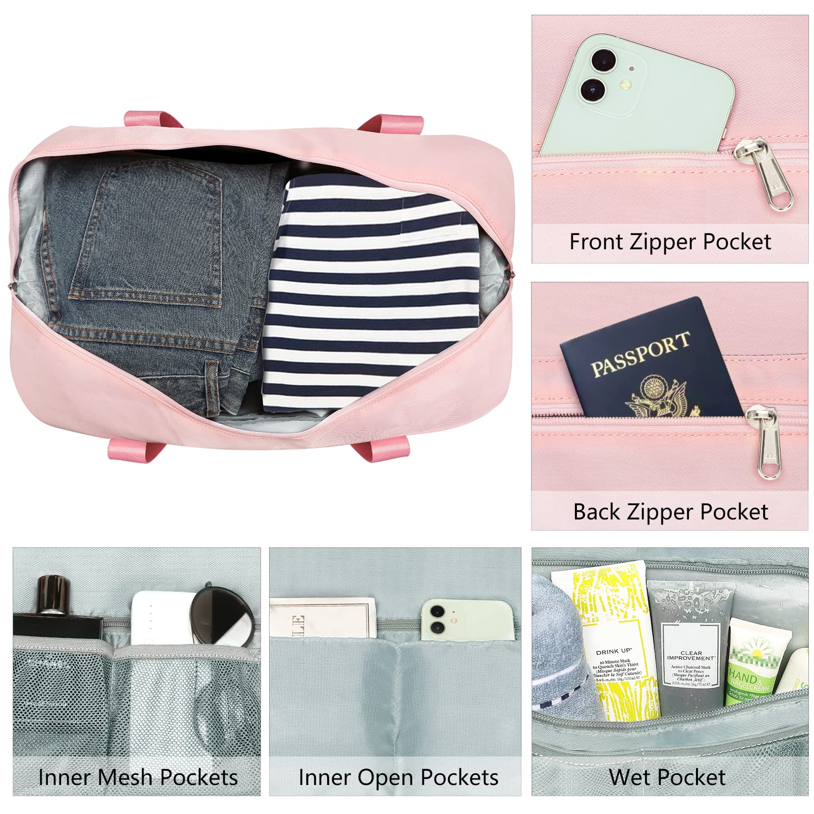 **Women's Gym Bag with Shoe Compartment & Wet Pocket - Durable Sports Duffle Bag for Yoga, Travel & Workouts - Lightweight Weekender Overnight Bag (Pink)**    *Perfect for gym sessions, yoga classes, weekend getaways, and sports travel.*