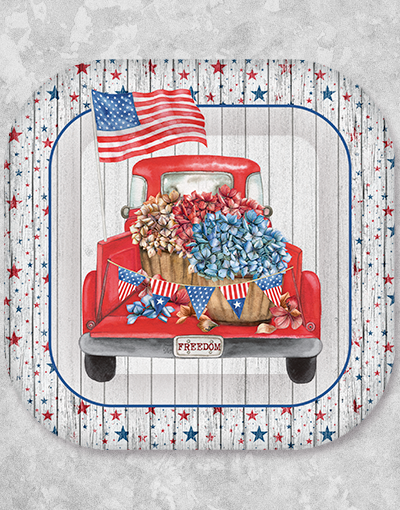 Americana Flower Truck Dinner Plates - Set of 24 - Farmhouse Style Decorative Plates for Rustic Weddings, Picnics & Outdoor Dining