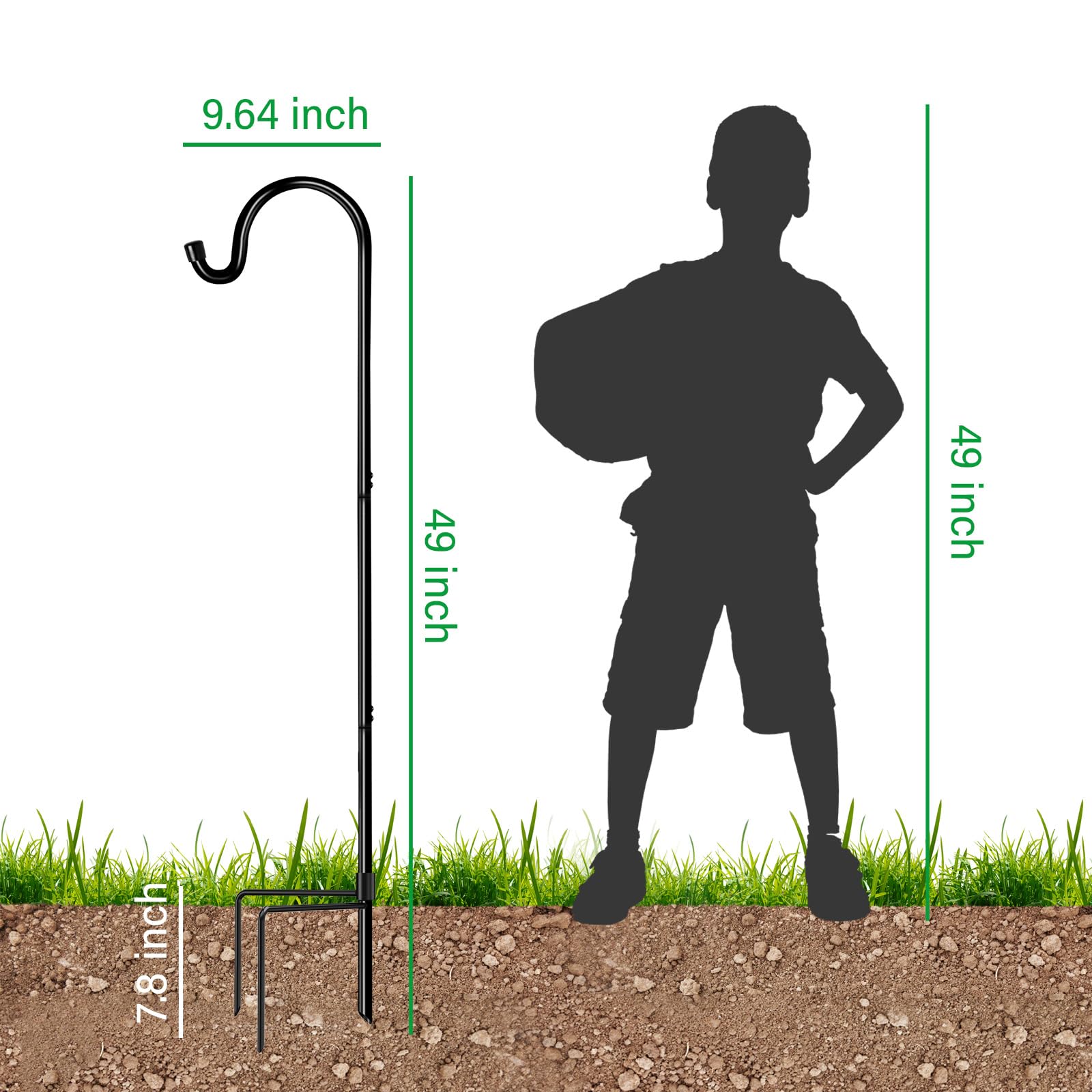 GOFORWILD 2 Pack Adjustable 49-inch Tall Metal Garden Hooks - Heavy Duty Outdoor Plant Hangers for Hanging Baskets, Solar Lights, Lanterns & Bird Feeders - Perfect for Patio, Yard & Wedding Decorations (Black, 7013)