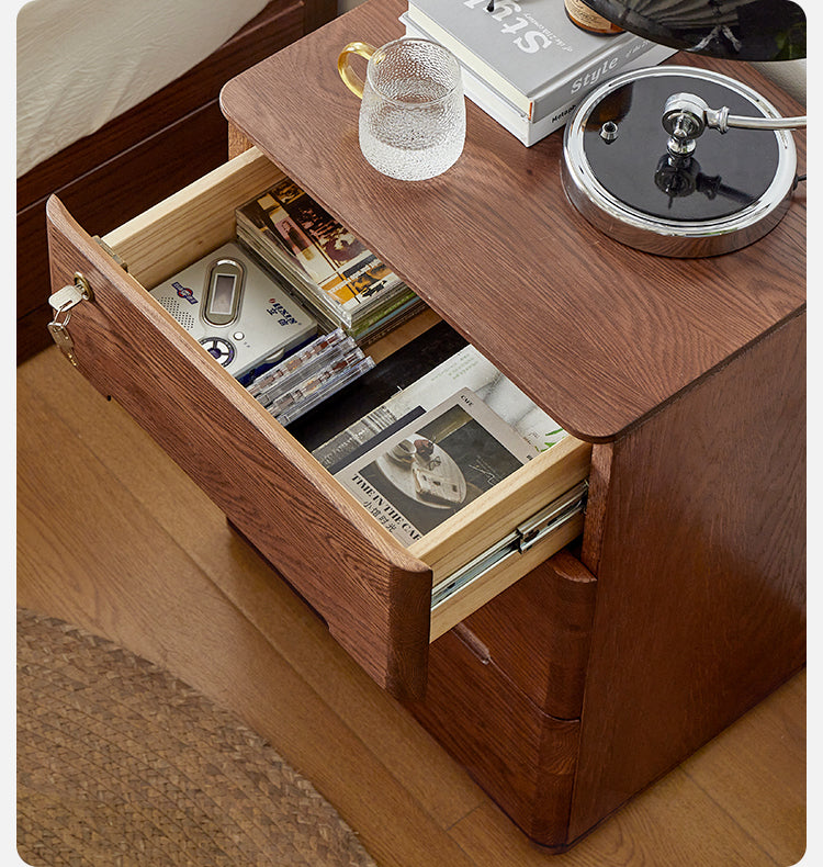 Solid Oak Wood Nightstand with Lock - Stylish and Secure Bedside Table for Bedroom Decor