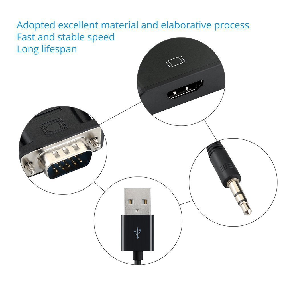 CARE CASE® VGA to HDMI Converter Adapter with Audio - 1080P HD Video Cable for PC/Laptop to TV/Monitor - Perfect for Home Theater, Gaming, and Office Presentations