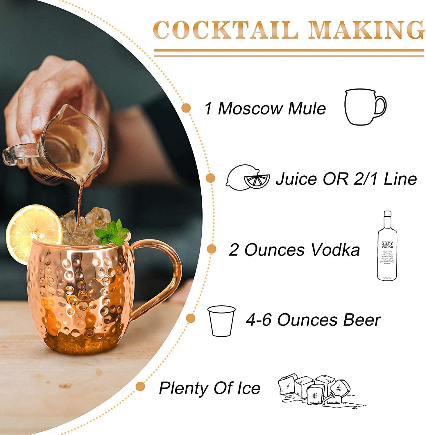 BOLD & DIVINE Authentic Moscow Mule Copper Mugs Set of 4 (16oz) - 100% Pure Copper Cups with 4 Straws, 1 Shot Glass & Spoon | Perfect for Cocktails, Parties & Home Bar Decor | Durable & Stylish Drinkware for Margaritas, Beer & Iced Coffee