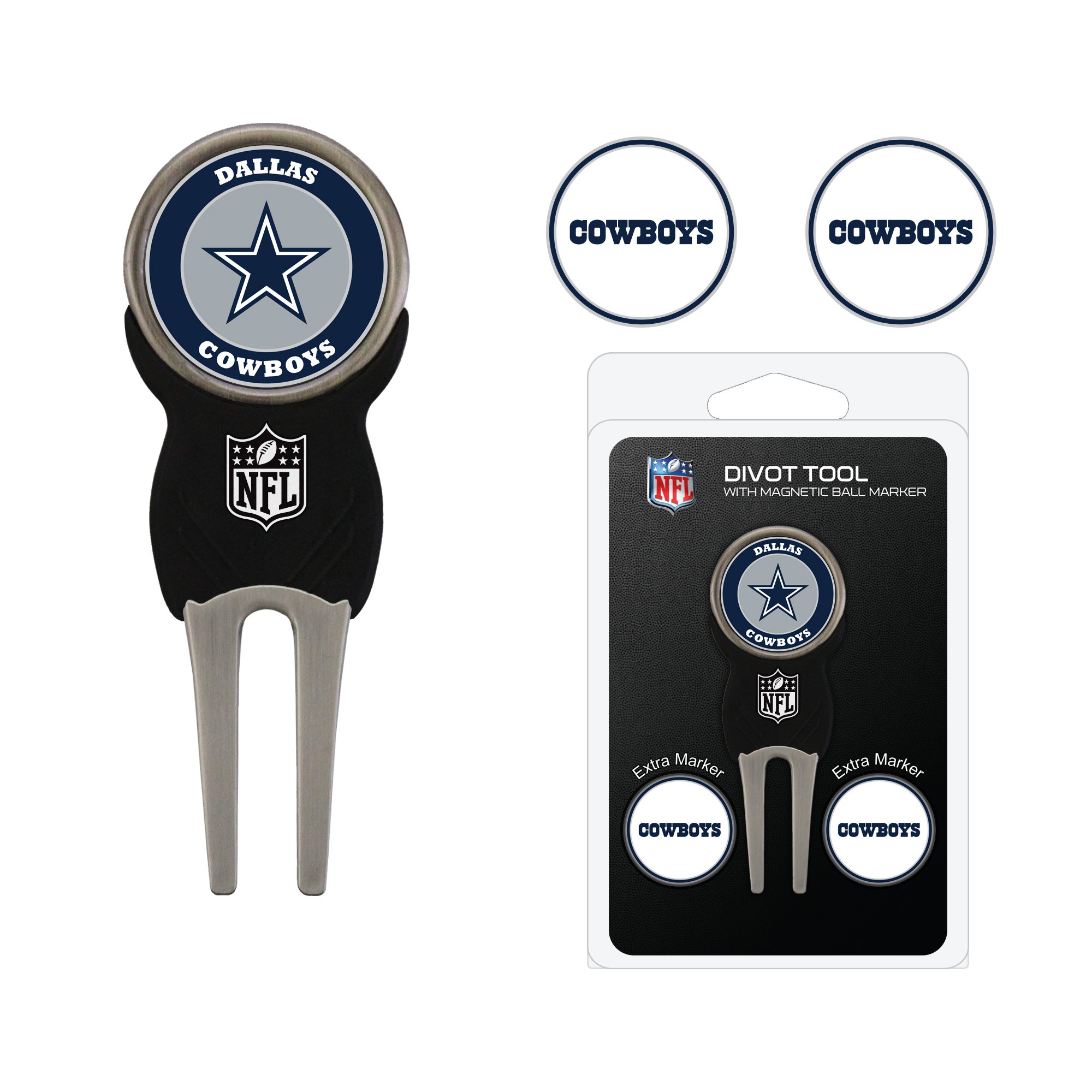 NFL Team Golf Divot Tool with 3 Removable Magnetic Double-Sided Enamel Ball Markers - Perfect for Golf Course, Practice Range and Tournament Play