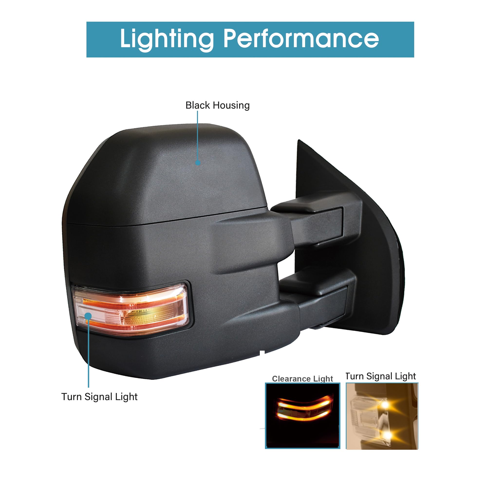 BOOLEE Power Adjustable Heated Towing Mirrors with LED Turn Signal & Temperature Sensor - Compatible with Ford F150 2015-2020 Models (Black Housing, 8 Pin Plug) - Perfect for Winter Driving, Towing Trailers & Off-Road Adventures